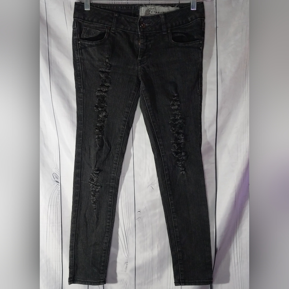 Femme For DKNY Women's Black Grunge Skinny Distressed Jeans